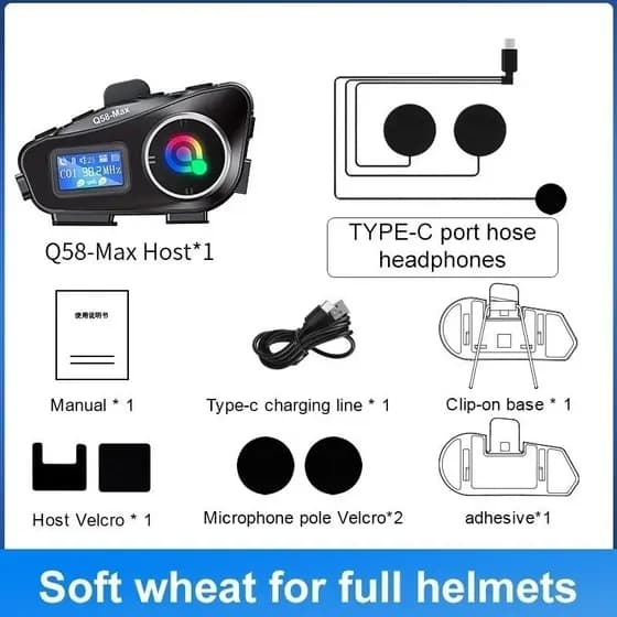 Q58 Max Intercom Bluetooth Para Capacete Moto IP65 Compartilhamento Música Chamadas Hands Free