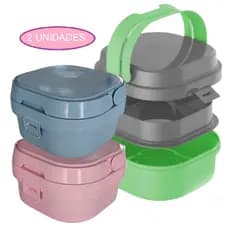 Pote Hermético Marmita Lancheira Pratica Divisórias com Alças Fit Infantil Microondas Kit 2