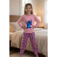 Pijama de frio stitch infantil feminino calça estampada blusa de manga comprida inverno personagens longo malha