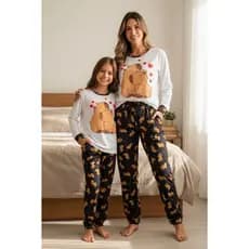 Kit 2 Pijamas Malha Premium Mae e Filha Capivara Inverno Blusa Manga Longa Conforto