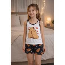 Pijama short doll infantil capivara baby doll feminino camiseta malha verão personagens