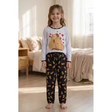 Pijama longo infantil de frio estampa da capivara malha