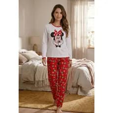 Pijama Longo Adulto Minnie Malha Personagem Estampado Pijama de Inverno feminino conjunto feminino Roupa de Dormir