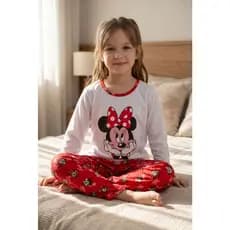 Pijama Infantil Minnie longo de Menina Inverno de Malha Calça e Blusa Manga Longa de Frio feminino