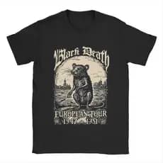 Camiseta Masculina Black Death European Tour 100 % Algodão Roupas Engraçadas Em Torno Do Pescoço Nova Chegada