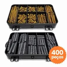 Kit 400 Peças Parafusos e Buchas com Organizador Multiuso Maleta Marcenaria Chipboard Phillips