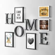 Palavra Decorativa HOME em MDF Preto 6 mm Aplique de Parede Recorte Madeira Lettering Decoração Casa