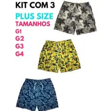 Kit de 3 Short Plus Size extra Mauricinho Masculino Tactel Adulto Praia Piscina Moda Promoção111