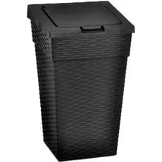 Lixeira 10 Litros Rattan com Tampa Click Preta Cesto Lixo Plástico Reforçado Resistente Casa Banheiro Escritório Cozinha