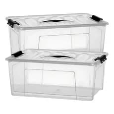 Kit 2 Caixas Organizadora 20 Litros Grande Transparente Plástico Reforçada Resistente Closet Escola Farmácia Brinquedos
