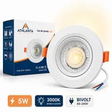 5 Luminárias Spot Redondo Led 5w BrancoQuente Embutir Direcionável Teto Sanca 3000K Spot Decorativo Spot Para Escritório
