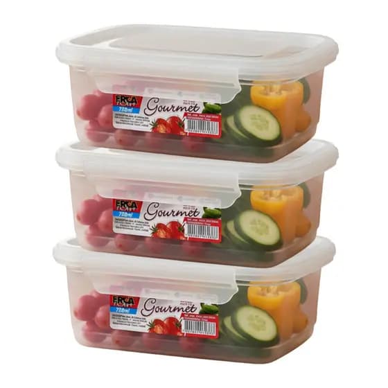 Kit 3 Potes Marmita 750ml Hermetico de Plastico Com Trava Lateral Microondas e Freezer Fitness livre de bpa Transparente
