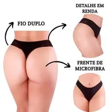 Calcinha Fio Duplo Sensual em Microfibra e Renda Senssual