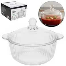 Tigela De Vidro Canelada Com Tampa 750ml Modelo Panela 750ML
