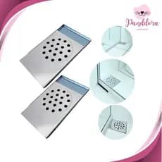 Kit 2 Ralos de Escoamento inteligente Para Box Banheiro em Aço Inox Tampa Removível canto