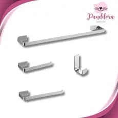 Kit Quadrado Cromado Para Banheiro Luxo Aluminio 4 Peças Acessórios