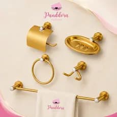 Kit Stander Dourado 5 Peças Acessórios Para Banheiro
