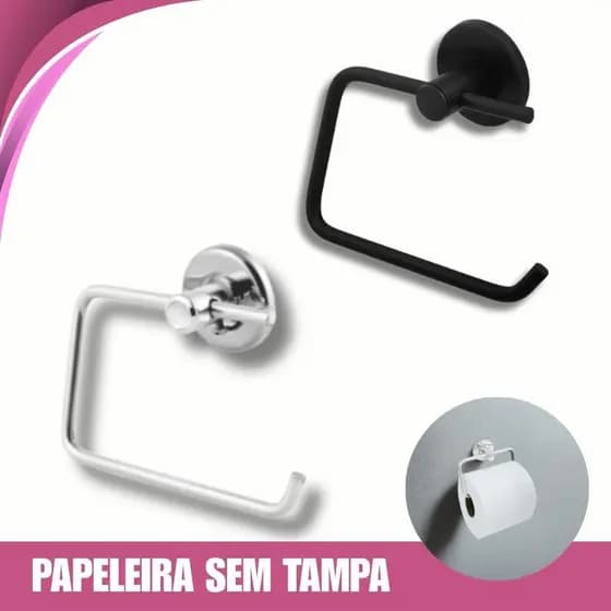 Papeleira de Banheiro Sem Tampa – 1 Unidade Inox Cromado ou Preto Parede