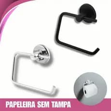 Papeleira de Banheiro Sem Tampa – 1 Unidade Inox Cromado ou Preto Parede