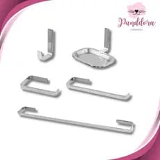 Kit Acessórios Quadra Para Banheiro 5 Peças Cromado com Saboneteira Quadrada Luxo Aluminio