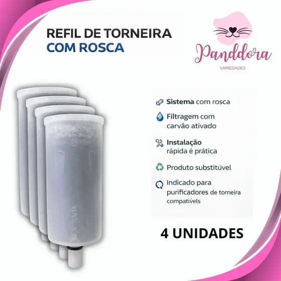 Refil de Carvão Ativado Rosca para Purificador de Torneira Reposição 1/2/3/4 Unidades