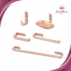 Kit Acessórios Banheiro 5 Peças Quadrado Rose Gold Luxo