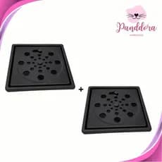 Kit 2 Ralos Grelha Preto Quadrado Inox 10cm