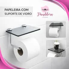 Papeleira com Suporte de Vidro Fumê Cromada Luxo | Porta Papel Higiênico Banheiro