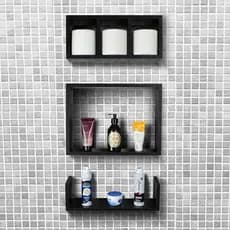 Kit Nicho Triplo Em Mdf 15 Mm Para Banheiro Porta Shampoo Papel Higiênico Cremes Qualidade Premium Preto Branco