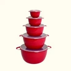 Kit 5 Bacias Plásticas com Tampa Multiuso Estilo Tupperware Coloridas Cozinha Despensa Alimentos
