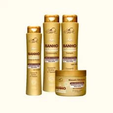 Kit Banho de Verniz Belkit 4 Itens Shampoo Condicionador Máscara Leave In Tratamento Brilho Intenso