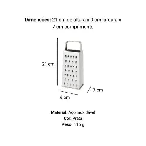 Ralador Quatro Faces Multifuncional Aço Inox Durável Cozinha Prático Versátil 21cm