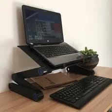 Mesa Notebook com Cooler Ventilador Dobrável Portátil em Alumínio Articulável para Mesa Cama E Sofá