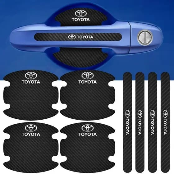 Kit 8 Peças Adesivo Protetor Maçaneta de Porta Toyota Fibra de Carbono Carro Anti Arranhões