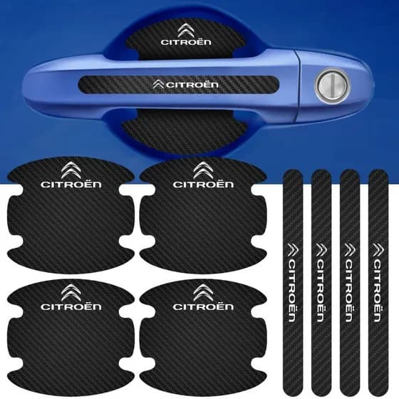 Kit 8 Peças Adesivo Protetor Maçaneta de Porta Citroen Fibra de Carbono Carro Anti Arranhões