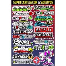 Cartela com 22 Adesivos - para Bike Carro Moto Capacete