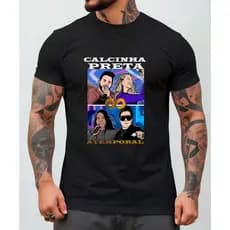 Camiseta preta malha 100% algodão albúm calcinha preta atemporal 2025