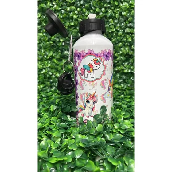 Garrafa Personalizada Unicórnio com Nome 600ml Alumínio Squeeze Cantil Escolar Infantil Menina