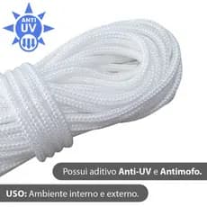 Corda trançada para Varal Teto Parede Polipropileno Resistente Proteção UV 3 Mm Branca