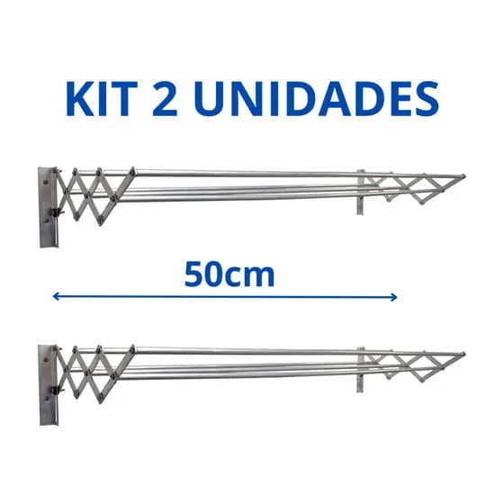 Kit 2 Varal de Parede Sanfonado Retrátil 50cm Não Enferruja 100% Aluminio