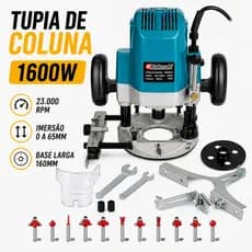 Tupia de Coluna Profissional 1600W 110V Pinças 12mm e 8mm para Madeira