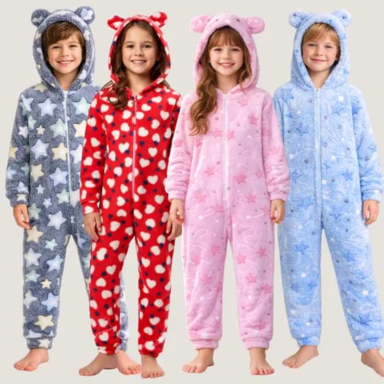 Macacão De Ultra Soft 3D Infantil Juvenil 4 Ao 18 Menino E Menina Pijama Quente Confortável Pijama Inverno Infantil