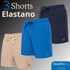 Kit 3 Bermudas Masculinas Tactel Elastano Academia Praia Elástico c/ Cordão