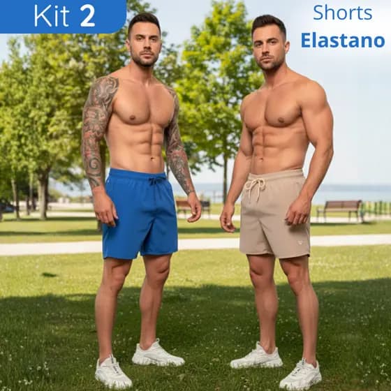 Kit 2 Shorts Tactel Elastano Masculino Elástico Cordão Confortável