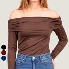 Blusa Ombros de Fora Decote Ombro a Ombro Suplex Marrom Bordo