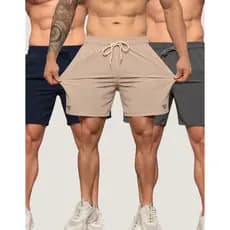 Kit 3 Shorts Tactel com Elastano Mauricinho Praia Masculina com Lycra Academia Corrida Cross Lisa Básica