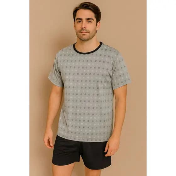 Pijama Conjunto Curto Masculino Calor Versao Confortável e Estiloso Premium Poliéster Colorido