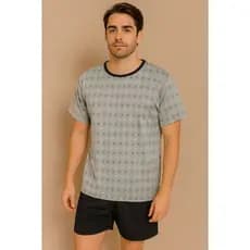 Pijama Conjunto Curto Masculino Calor Versao Confortável e Estiloso Premium Poliéster Colorido