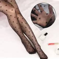 Meia Calça Trend Fina Classica Corações Fio 15 Preta Feminina Adulto Estampada Tendencia LOBA