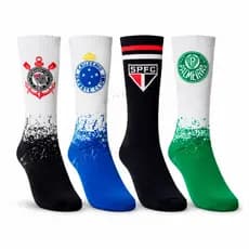 Meia Cano Alto Time Futebol Algodão Esportiva Academia